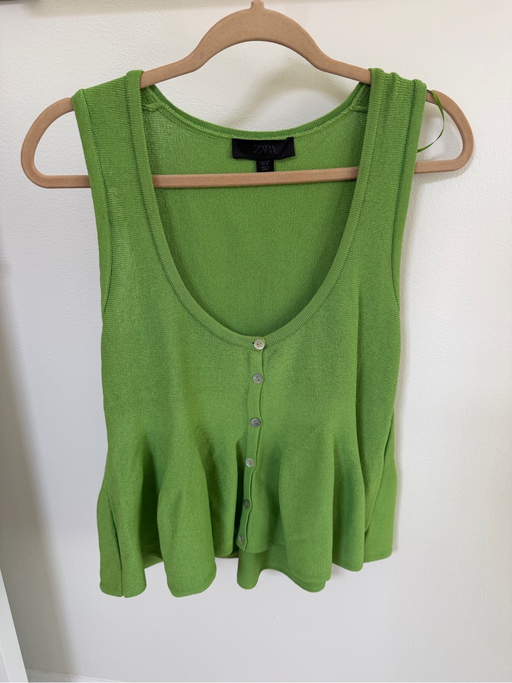Zara Lime Green Sleeveless Peplum Tank with Front Buttons
